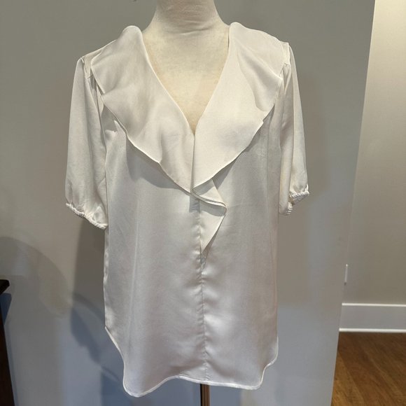Ann Taylor Ivory Short Sleeve Blouse - Size L - Picture 1 of 5